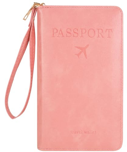 Kaempe Reisepass Tasche, Reisepass Organizer Familie mit RFID-Blocke, Reisepasshülle, Passport Hülle, Reisedokumententasche Wallet, Reiseunterlagen Organizer für Damen Und Herren (Rosa)