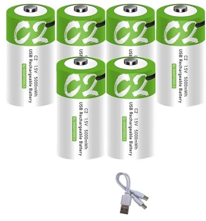 Batterie Lithium-ion Rechargeable LR14 1,5 V 5000 MWh De Type C, Charge USB Ultra-rapide(6pcs Battery 3USB)