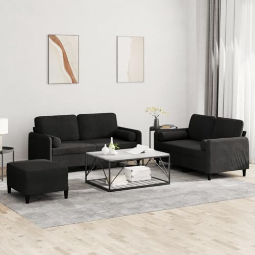 ZQQLVOO Samt Sofagarnitur 3-Sitzer Sofa mit Hocker, Bequemes Velours Sofaset für Wohnzimmer, Robustes Metallgestell, Graue Polstergarnitur mit Rollkissen und Sitzbank