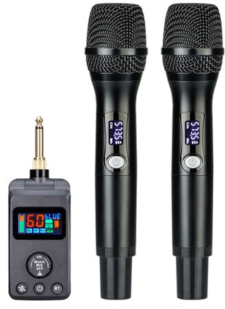 Cryfokt Doppio Microfono Wireless, di Microfono Dinamico Portatile Professionale UHF con Ricevitore Ricaricabile, Microfono Wireless per Karaoke, Matrimoni, Intrattenimento Domestico
