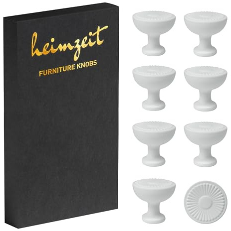 heimzeit Poignées de Placard Sun pour Portes, Tiroirs et Commodes en Aluminium de Haute Qualité [8 Pièces, Rondes] Couleur: Blanc, Boutons de Meuble avec Poignée à un trou et vis