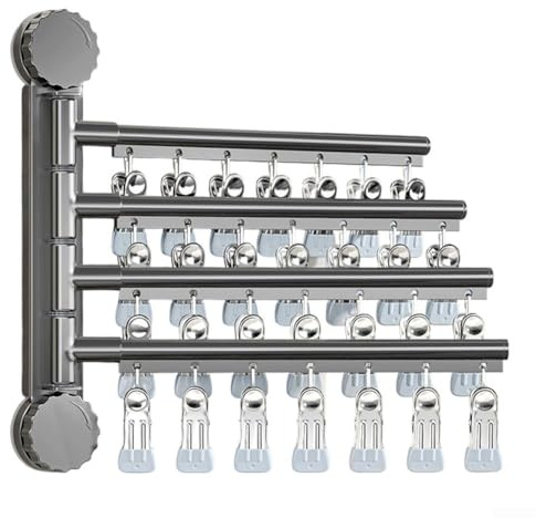 Porte-serviettes de salle de bain avec bras oscillants extensibles pour support mural avec fonction de rotation à 180 degrés (4 tiges)