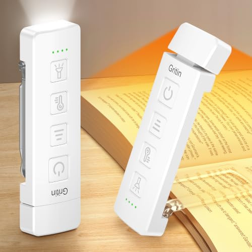 Gritin 2026 Gen 2 Leselampe Buch Klemme & Taschenlampe 8 Vollspektrum-LEDs | 2 in 1 Aufladbar Buchlampe zum Lesen im Bett, Lange Laufzeit, 6 Helligkeit & 6 Farbe, Stufenlos Dimmbar, Weiß