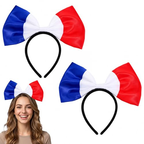 UZYXC 2er Set Tricolore Haarreif – Rot Weiss Blau Haarschmuck Für Frauen & Mädchen, Ideal Für Frankreich Party, Fußball Fanartikel, Karneval & Nationalfeiertag, Leicht & Bequem