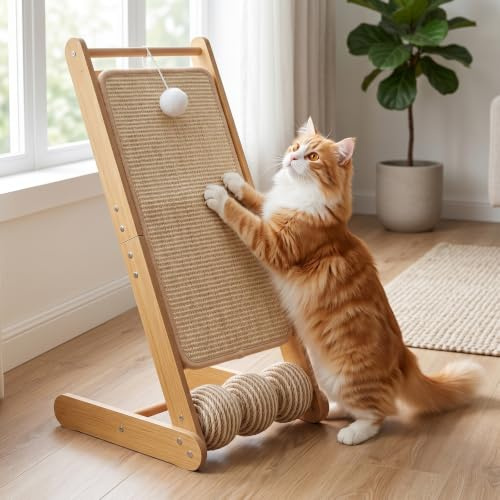 Sisal Cat Scratcher,Cat Scratching Board 2-in-1,60cm H，Natural Sisal Cats Scratch Mat,L-Shaped Pet Furniture for All Cats Playing.Relaxing,Anti Scratch Furniture