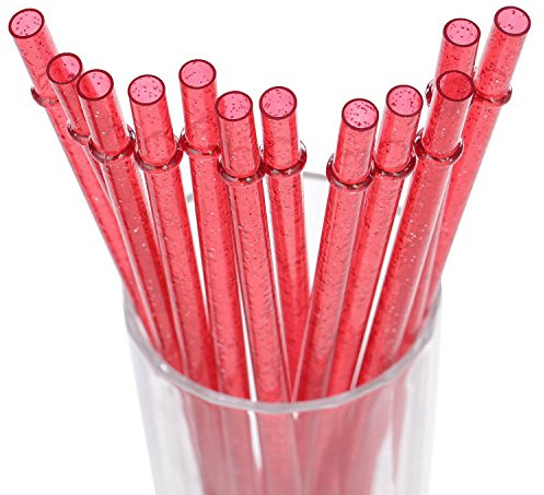 DAKOUFISH 11 Inch Reusable Plastic Glitter Sparkle Drinking Straws,BPA-Free,for 24oz 30oz Tumblers/Jars,12 Straws with One Cleaning Brush(11inch Red)