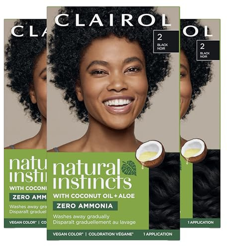 Clairol Natural Instincts Demi-Permanent Hair Dye, 2 Black Hair Color, Pack of 3