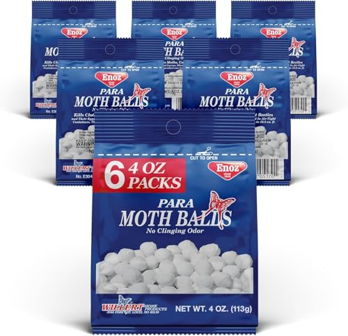 Enoz para Moth Balls for Closets and More - Kills Clothes Moths and Carpet Beetles - Moth Balls for Indoor Use - No Clinging Odor - 4 Oz, 6 Pack