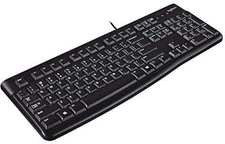 Logitech K120 Clavier sans Fil Windows, Plug-and-Play USB, Touches Silencieuses Ultra-Plates, Taille Standard, Résistant aux Eclaboussures, Barre d’Espacement Incurvée, Clavier QWERTY Espagnol - Noir