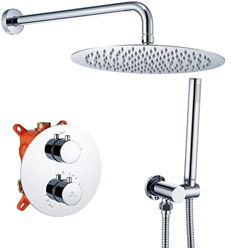 HOMELODY Sistema de Ducha Conjunto de Ducha Termostática 38℃,Grifos de Ducha Empotrados Set Cromo,Incluyendo Ducha de Cabeza de 12 pulgadas cm,Ducha de Mano,Cuerpo de Latón