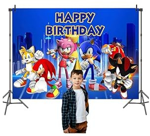Décoration Toile de Fond Sonic The Hedgehog pour Fête Anniversaire Sonic Toile de Fond Photographie Anniversaire Photo Fond pour Enfants Décoration de Fête