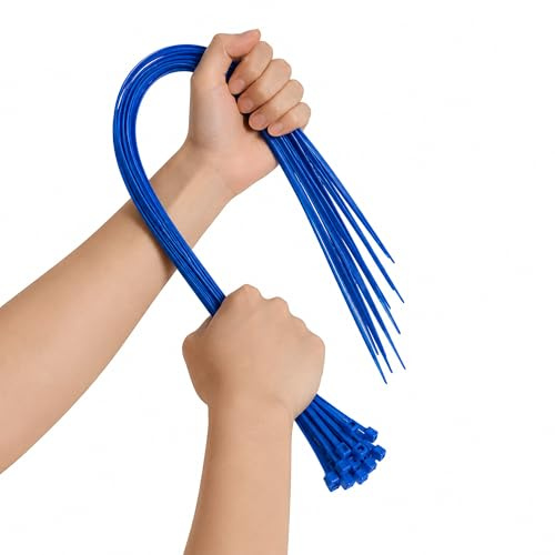On1shelf® Heavy Duty Cable Ties Blue 450mm x 7.2mm Strong Long Nylon PA66 Zip Tie Wraps 50 Pack 18 Inch for Cable Management, Garage, Garden & Electrical Use
