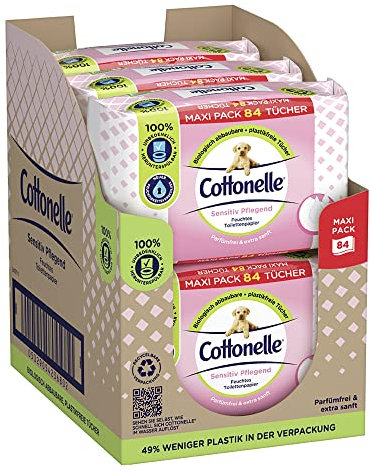 Cottonelle Feuchtes Toilettenpapier Sensitive, Maxi-Pack, 6 X 84 Toilettentücher