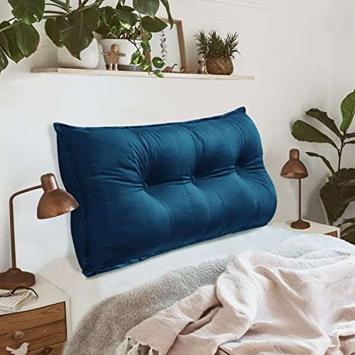 Johnear Rückenkissen für Sofa Rückenlehne Bett Lesekissen, Samt Bücherkissen Großes Lendenkissen Kopfteil Bett Kopfkissen Wandkissen Beinkissen (Dunkelblau，100x8x50cm)