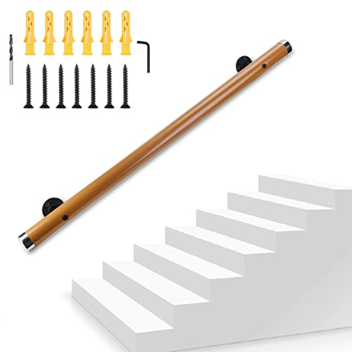 Dakzhou 3.31Ft Wooden Handrail Resin Non-Slip Stair Handrail Wall Mounted Handrail Indoor Outdoor, Comfortable Barrier-Free Stair Handrail for Elderly 1.97 Round