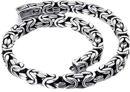 KnBoB Männer Halskette Silber 60-62 cm, Byzantinische Kette 10/13MM Edelstahl Herren Königskette