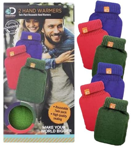 Hand Warmers X6 Generise Reusable Hand Warmer TWIN PACK X3 with Knitted Cover - Long Lasting Constant Heat Perfect for Cold Weather (Colours Received Vary Blue, Red or Green)