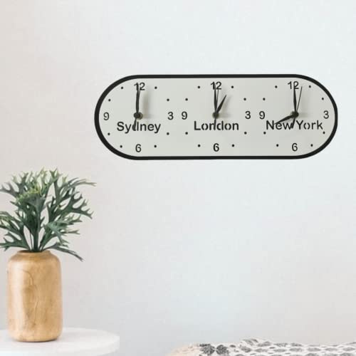 Super Cool Creations Bespoke Named Three Oval Time Zone Clocks & Desk Stand (Many Matt Colour Choices) 40cm x 15.5cm (Midnight Black Matt Back/Moonlight White Matt Front)