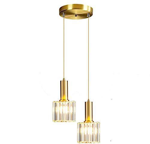 ZTTECH Moderna mini lampada a sospensione in cristallo per la camera da letto della sala da pranzo dell'isola della cucina, lampada a sospensione in cristallo con base in oro (2 luci)