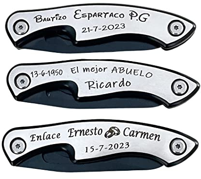 regalo grabado 1 x personalisierbares Taschenmesser, schwarzer Edelstahl, permanente Gravur, ideal für Hochzeiten, Taufen und Veranstaltungen, personalisierbares Design, Edelstahl, 1 Stück