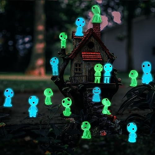 POPKER 20 elfos de árbol que brillan en la oscuridad, accesorios de jardín de hadas, mini gnomos fantasmas luminosos, decoraciones de paisaje en miniatura, decoración de plantas de patio, regalo