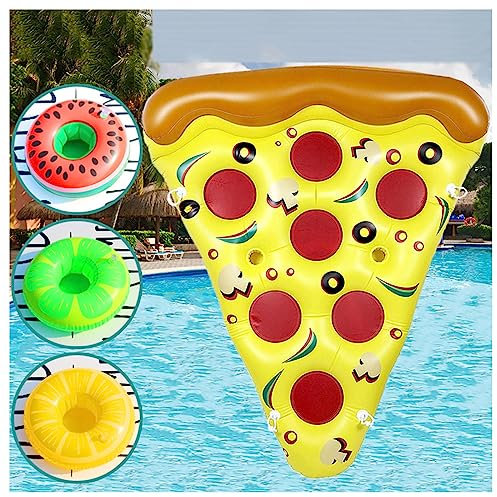 JUNZAI HäNgematte Pool, Pizza Wasser HäNgematte Pool, Mit 3/6 GeträNkehaltern Luftmatratze Wasser Erwachsene FüR Erwachsene Im Beach Pool,1PCS