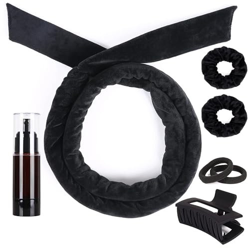AliLeader Heatless Lockenwickler Stirnband, weiches Velours Heatless Curls, über Nacht Heatless Hair Curling Set, Haar Lockenwickler keine Hitze für kurzes & langes Haar (Schwarz, 7 Stück)