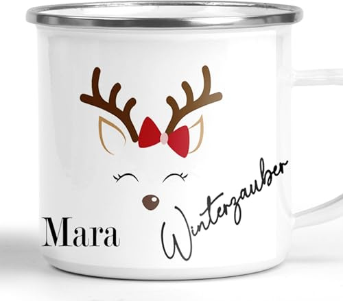 Weihnachtstasse Kinder personalisiert mit Namen - Tasse Weihnachten - Ausgefallen als Geschenk - Grosse Emaille Tasse Glühwein für dich - Glühweintasse. Glühweinbecher - Emaille Becher (Typ Mara)