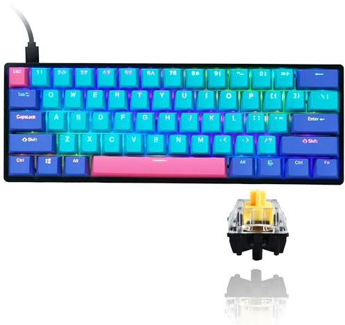 SOLIDEE 60% Trådat mekaniskt spel tangentbord,RGB-bakgrundsbelysta anti-ghosting tangentbord,Programmerbara makrotangenter,61 tangenter som kan bytas varmt tangentbord(Gateron Optical Yellow,61 Joker)