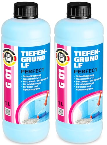 HALBAU Tiefengrund LF Perfect 2 L, Voranstrich unter Abdichtungen | Grundierung für Putz, Beton, Tiefgrund Innen, Aussen G01