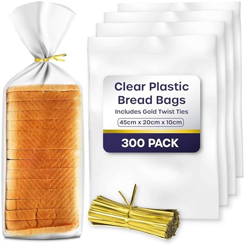 Clear Plastic Bread Bag - Pack of 300 Bread Bags for Homemade Loaf, Baking Buns, Baguette - 45cm x 20cm x 10cm Bread Bags for Daily Use - Bread Storage Bags