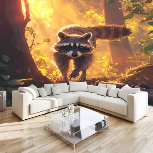 Fotomural animales mapache selva Fotomural Pared, 250x175 cm Papel Pintado 3D, Fotomurales Decoración de Comedores Moderna Lana Sala Cuarto Salón