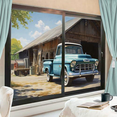 Rustikale LKW-Fensterfolie, Sonnenblockierung, Vintage-Holzhaus, modernes Fahrzeug, Haus, Fenster, Tönungsfolie, kein Kleber, Glashaftung, Abdeckungen für Zuhause, dekorativ, 60 x 90 cm, 2 Stück