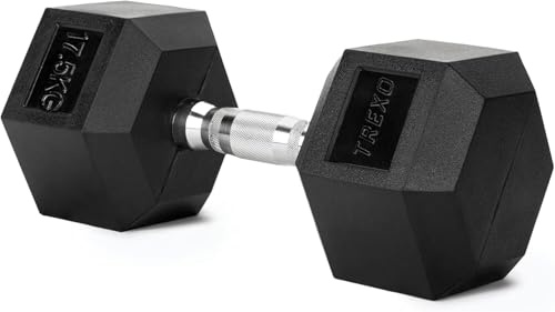 XTREXO Hexagon Hanteln 2,5 kg – 35 kg, Ergonomischer Verchromter Griff, Gummierte Gusseisen Kurzhantel, Fitnessgerät für Zuhause, Geeignet für Männer und Frauen