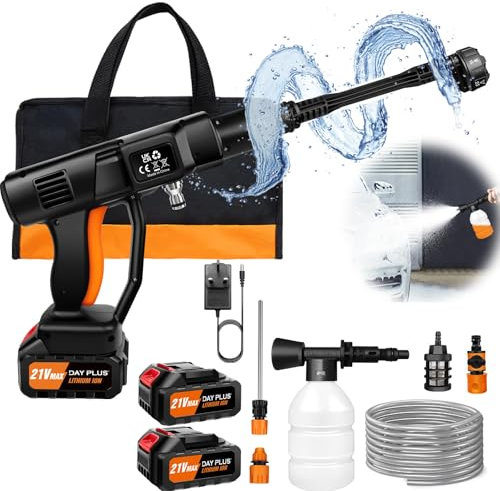 Cordless Pressure Washer With 2 Batteries, 45 Bar Brushless Portable, 180W Electric Power Car High Pressure Jet Water Wash Cleaner Gun With 6-IN-1 Adjustable Nozzle & 5M Hose