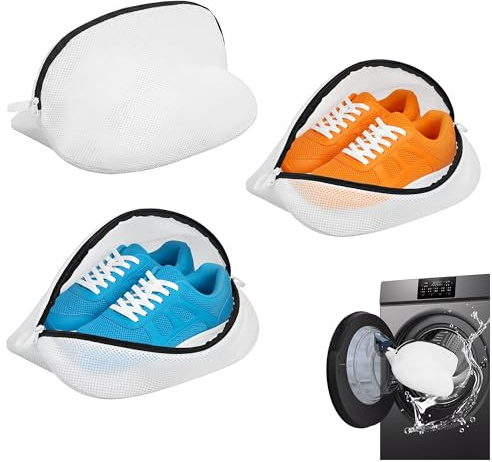 Förpackning med 3 skotvättpåsar, tvättmaskiner, skor av god kvalitet, återanvändbar tvättpåse skor, lämplig för sportskor, strumpor, skyddar dina skor bättre., Vit