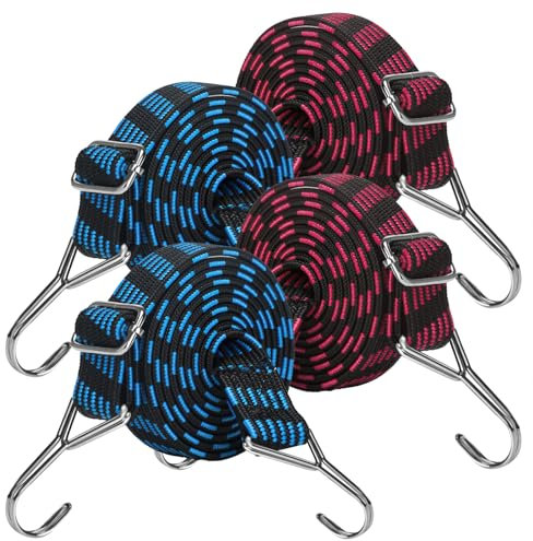 Farerkass Set Da 4 Extra Forti Elastico Tenditori, Corde Elastiche con Gancio, 100cm Corde Elastiche con Gancio Regolabile, Corda Elastica per Teloni, Campeggio, Portapacchi, Auto, Bici