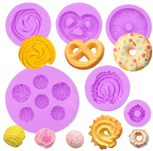 Cookies Chocolate Silicone Molds 6 Packs Donut Candy Mini Waffle Cookie Cream Molds for Cake Decoration Cupcake Toppers Jelly Butter Resin Clay