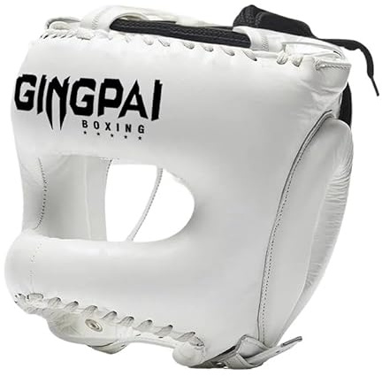 Vollgesichts-Boxkopfschutz – Boxhelm – Trainingsausrüstung for Wangen-, Stirn- und Ohrenschutz, Muay-Thai-Kopfschutz, Kickboxen, Sparring, Kampfsport, Karate, Taekwondo-Helm, MMA-Training(White,L)