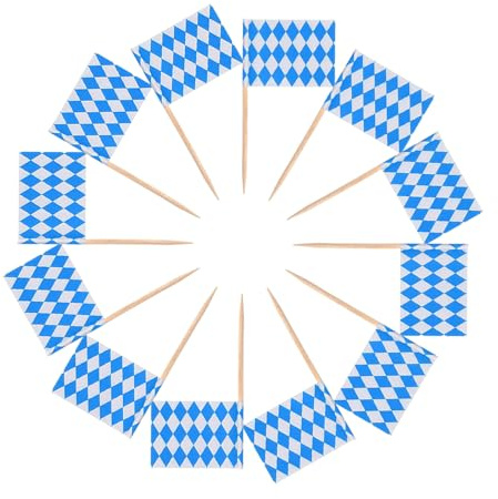 100 Stück Bayern Oktoberfest Zahnstocher Flaggen,Oktoberfest Deko,FüR Bayerisches Party Und LäNderparty,Cocktail,Flag Picks Deko Dekoration Partydeko Fahne Flaggen LäNder, Cupcake Toppers