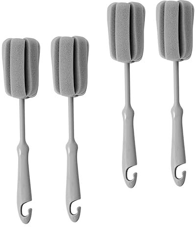 PLAFOPE 4pcs Long Handled Sponge Cleaning Brush for Glass Cup Bottle Mug Feeding Bottle Scrubber Scratch for Delicate Surfaces