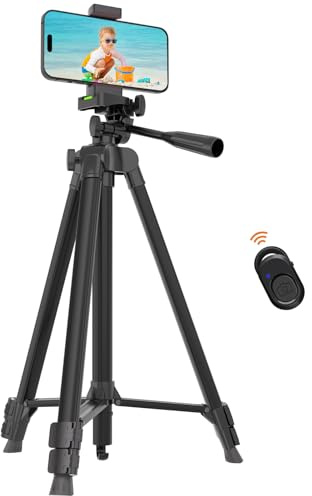 Luswemi 53'' Phone & Camera Mount Tripod Stand with Remote and Holder, Portable Cellphone Tripod Compatible with iPhone 16 Pro Max/15 Pro/Samsung/DJI/GoPro