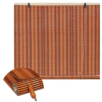 Bamboo Roman Shades Orange Outdoor Roller Blinds for Windows Light Filtering Sunshade with Customizable Size.