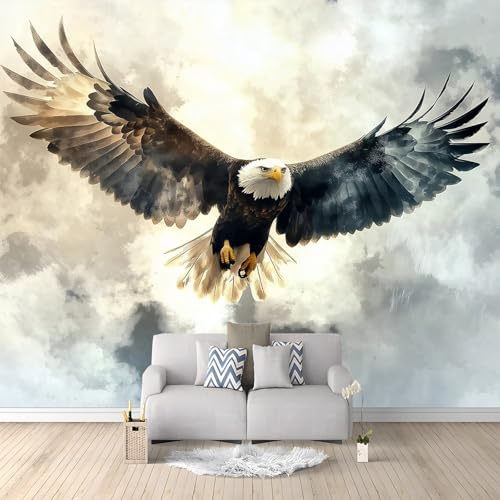 Fotomurales no tejido Águila Calva 350x256 cm Papel Pintado Decoración de Pared moderna, Murales póster 3D, Decorativos Murales para Dormitorio Salón TV Pared