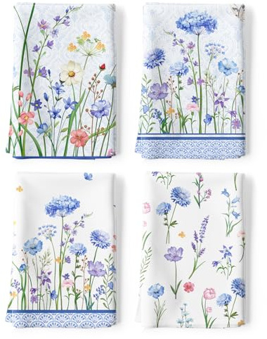 Arquiel Wildflower kökshanddukar, 100 % bomull kökshanddukar, set med 4