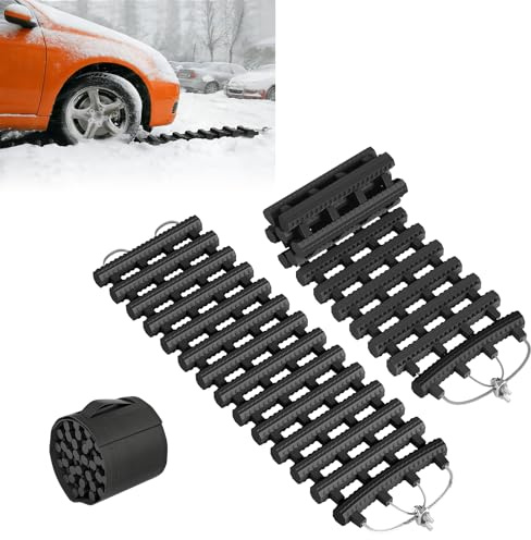ACXIN 2X Auto Traktionshilfe 60CM Faltbar Anfahrhilfe Set Schwerlast Gummi Sandbleche Offroad Anfahrmatte Tragbar Traktionsmatte für Sand Schnee EIS Schlamm