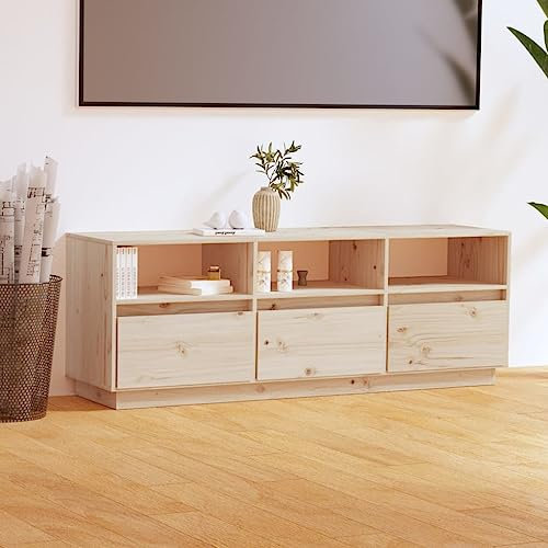 CINDERFUL TV-Schrank 140x37x50 cm Massivholz Kiefer,TVSchrank Kiefernholz Landhaus Stil mit Stauraum für Wohnzimmer TV-Möbel, TV-Bänke