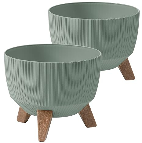 Tymar Übertöpf mit Füßen, Pflanzschalen für draussen, Blumentopf groß, Blumenkübel, Blumenschale, terrassenkübel rund ((2pack) GrauGrün; ø 24 cm)