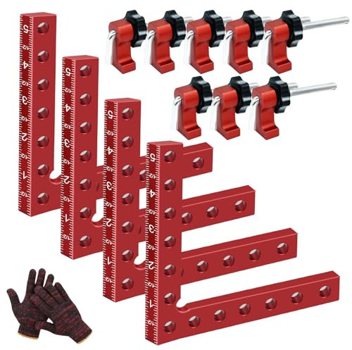 Morsetto a 90 Gradi, Morsetto per Armadio, Attrezzo Quadrato ad Angolo Retto in Lega di Alluminio 14 X 14 Cm, Morsetti Angolari per Utensili Per la Lavorazione del Legno (Red 4 Pack)