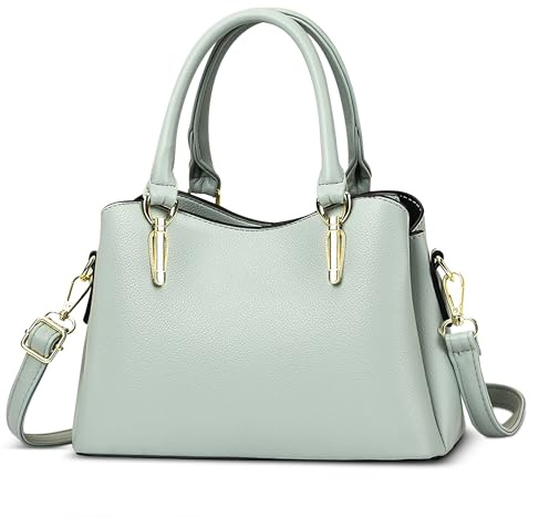 FOLOVEYA Handtasche Damen Elegante Mittelgroß Henkeltasche Leder PU Schultertasche Leichte Shopper Tasche mit Vielen Fächern Mode Umhängetasche für Arbeit Büro Reisen Alltag Grün